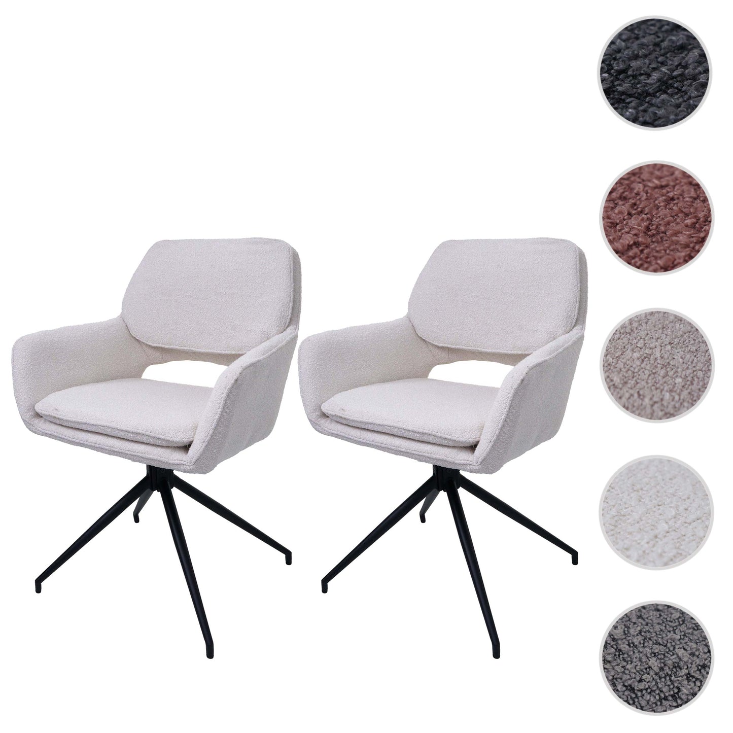 Cosmo Casa - Set van 2 Eetkamerstoelen - Keukenstoel - Draaibaar met Auto-Return - Boucle Stof - Crème