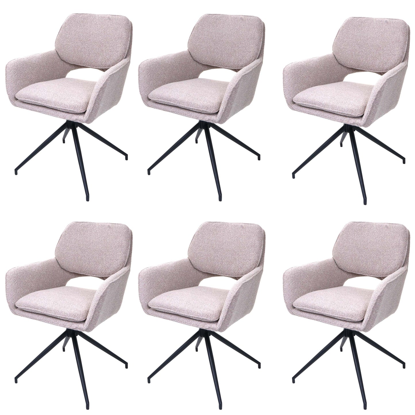 Cosmo Casa - Set van 6 Eetkamerstoelen - Keukenstoel - Draaibaar met Auto-Return - Boucle Stof - Beige