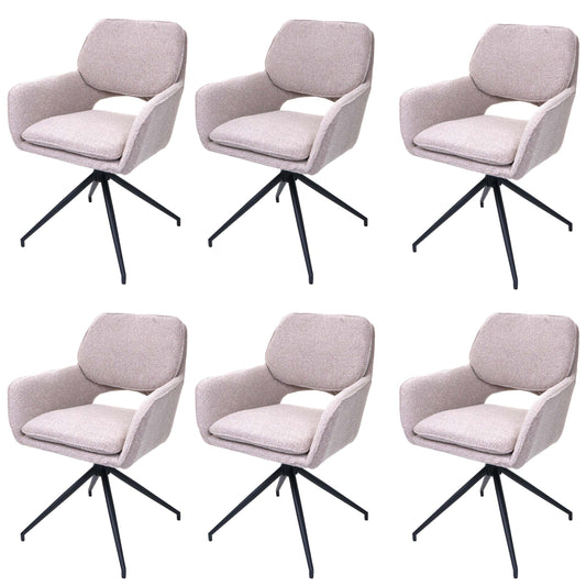 Cosmo Casa - Set van 6 Eetkamerstoelen - Keukenstoel - Draaibaar met Auto-Return - Boucle Stof - Beige