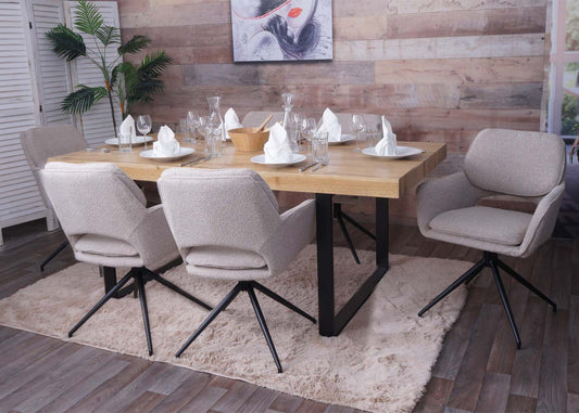 Cosmo Casa - Set van 2 Eetkamerstoelen - Keukenstoel - Draaibaar met Auto-Return - Boucle Stof - Beige