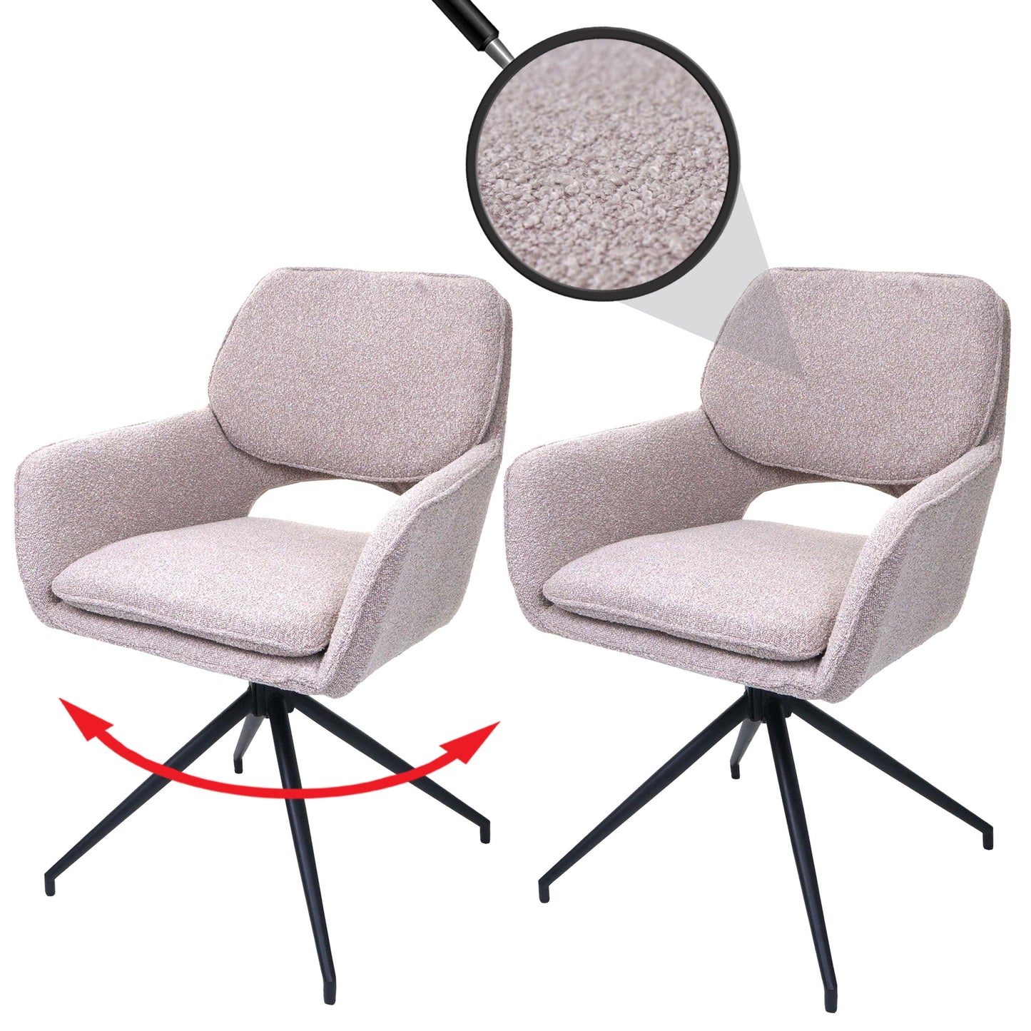 Cosmo Casa - Set van 2 Eetkamerstoelen - Keukenstoel - Draaibaar met Auto-Return - Boucle Stof - Beige