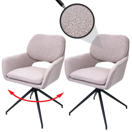 Cosmo Casa - Set van 2 Eetkamerstoelen - Keukenstoel - Draaibaar met Auto-Return - Boucle Stof - Beige