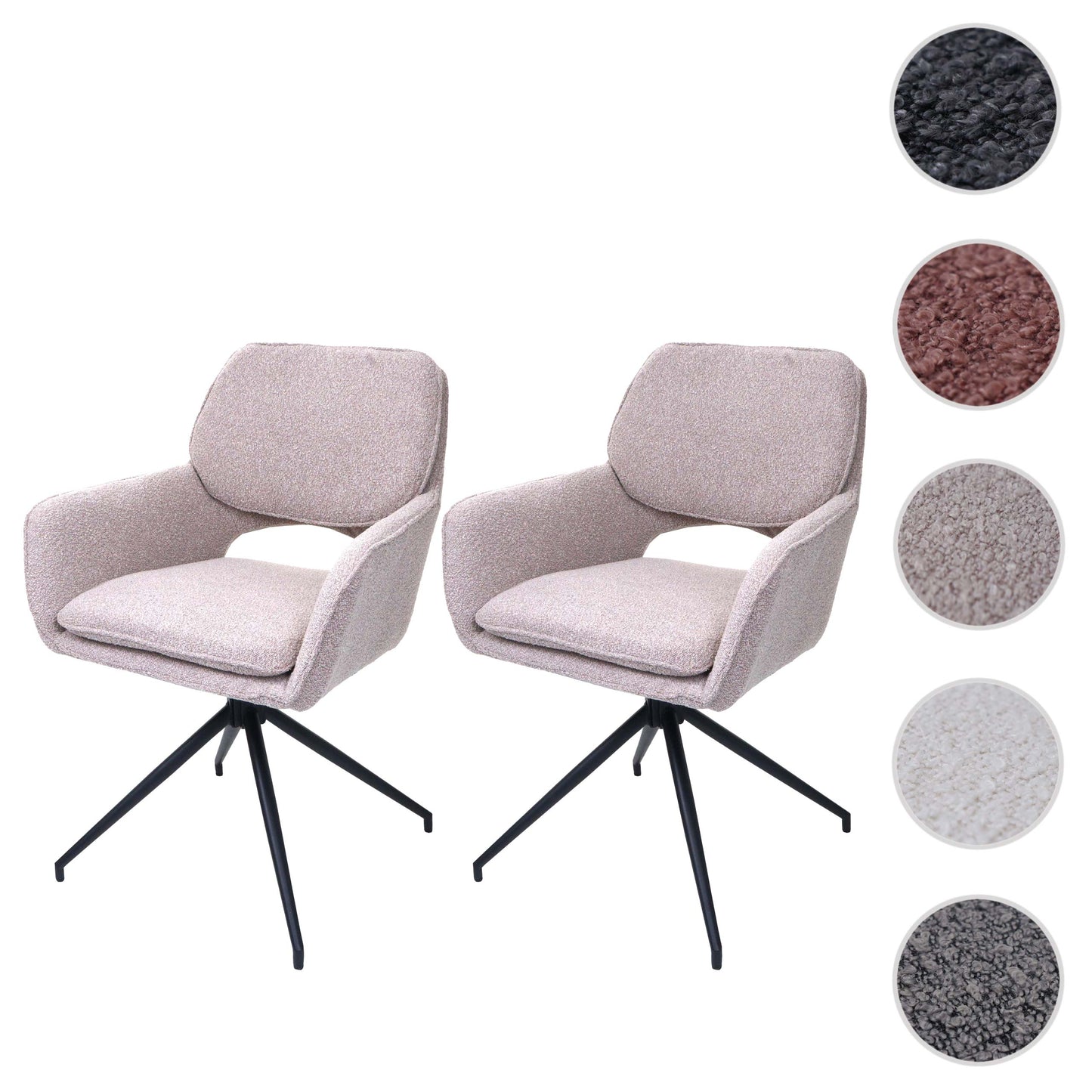 Cosmo Casa - Set van 2 Eetkamerstoelen - Keukenstoel - Draaibaar met Auto-Return - Boucle Stof - Beige