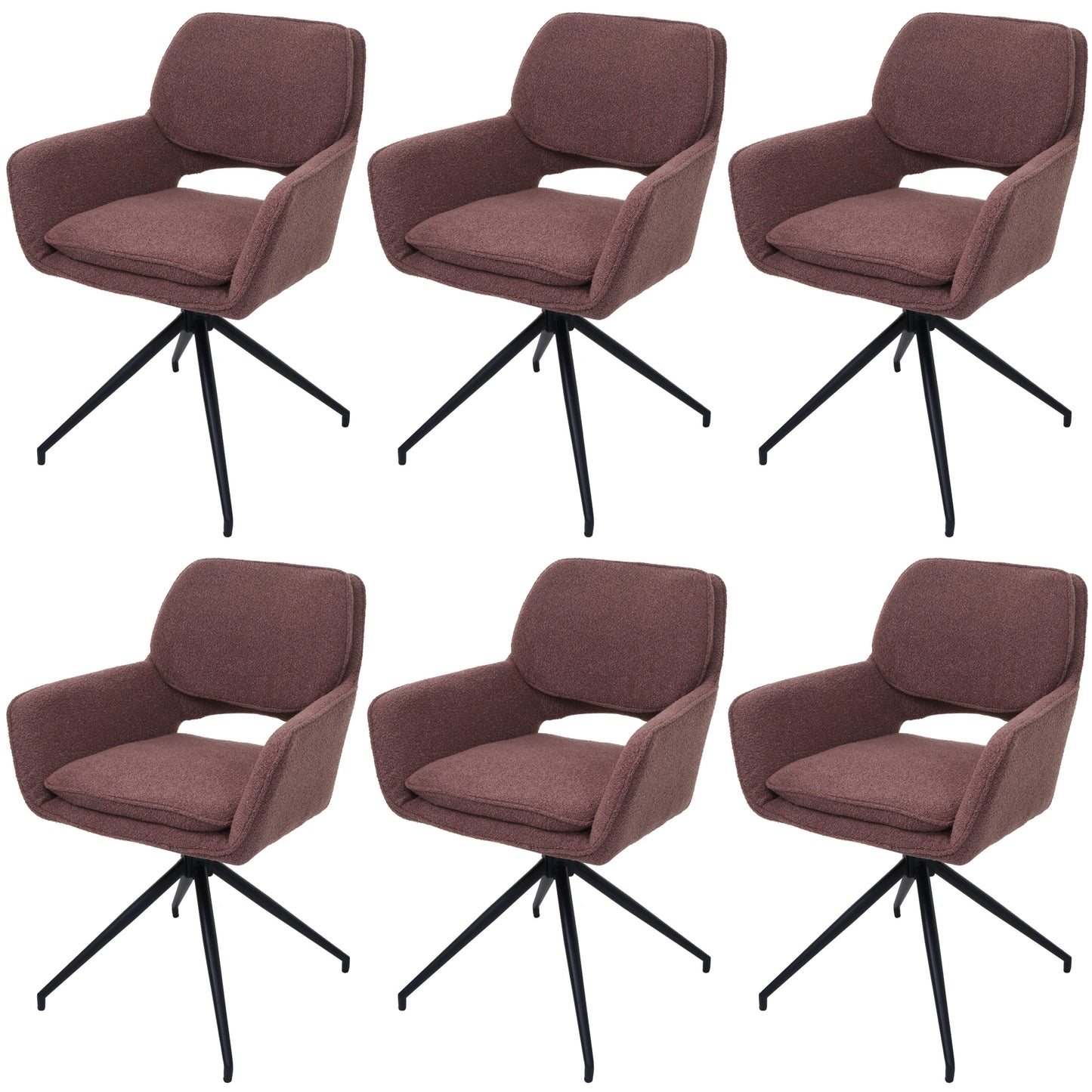 Cosmo Casa - Set van 6 Eetkamerstoelen - Keukenstoel - Draaibaar met Auto-Return - Boucle Stof - Lichtbruin