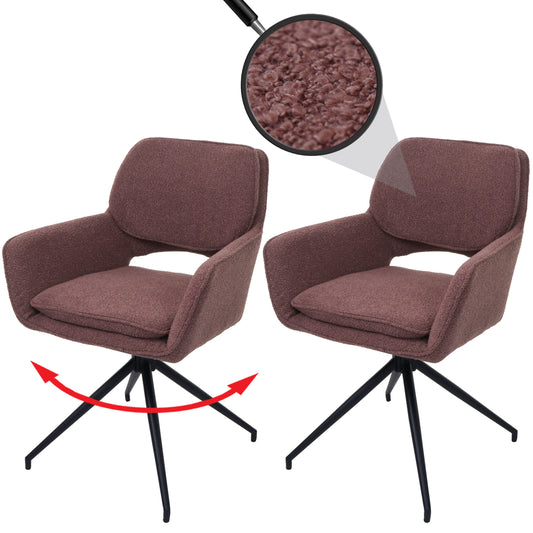 Cosmo Casa - Set van 2 Eetkamerstoelen - Keukenstoel - Draaibaar met Auto-Return - Boucle Stof - Lichtbruin