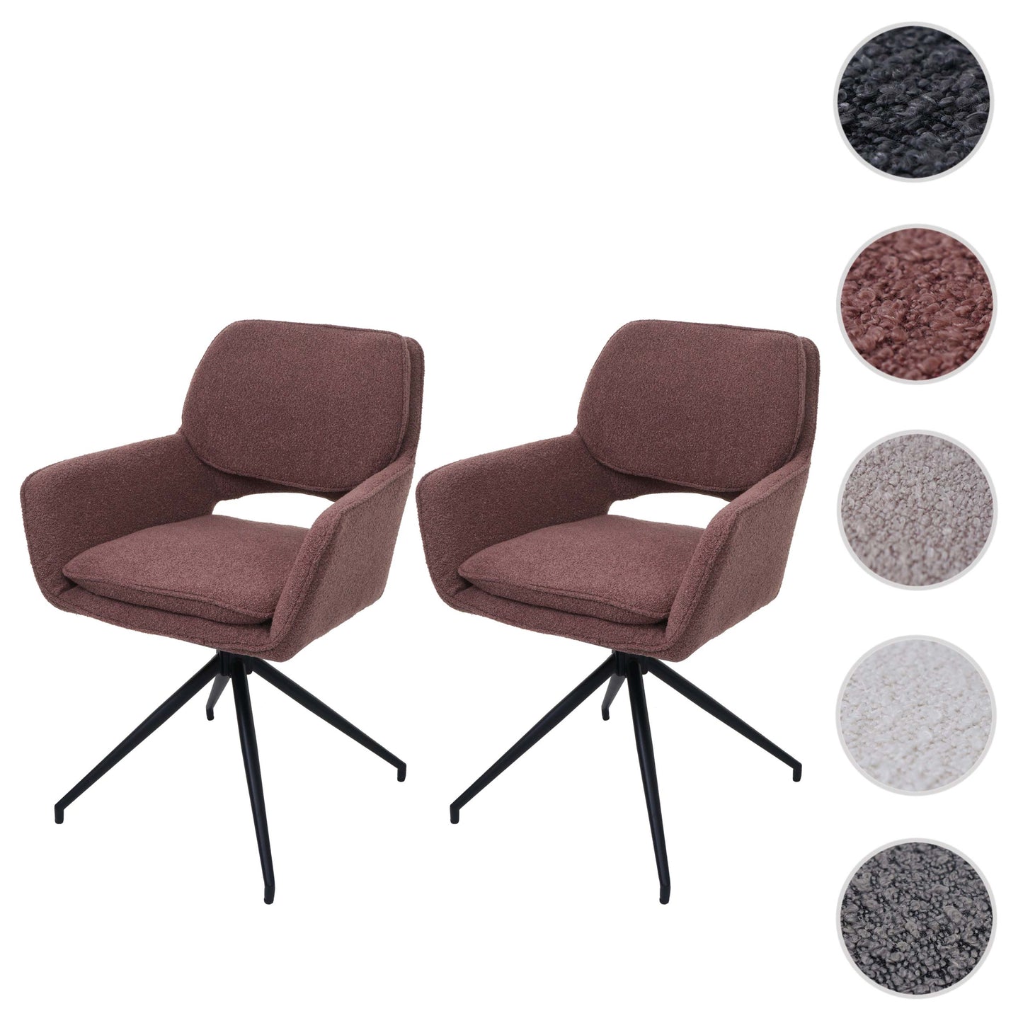 Cosmo Casa - Set van 2 Eetkamerstoelen - Keukenstoel - Draaibaar met Auto-Return - Boucle Stof - Lichtbruin