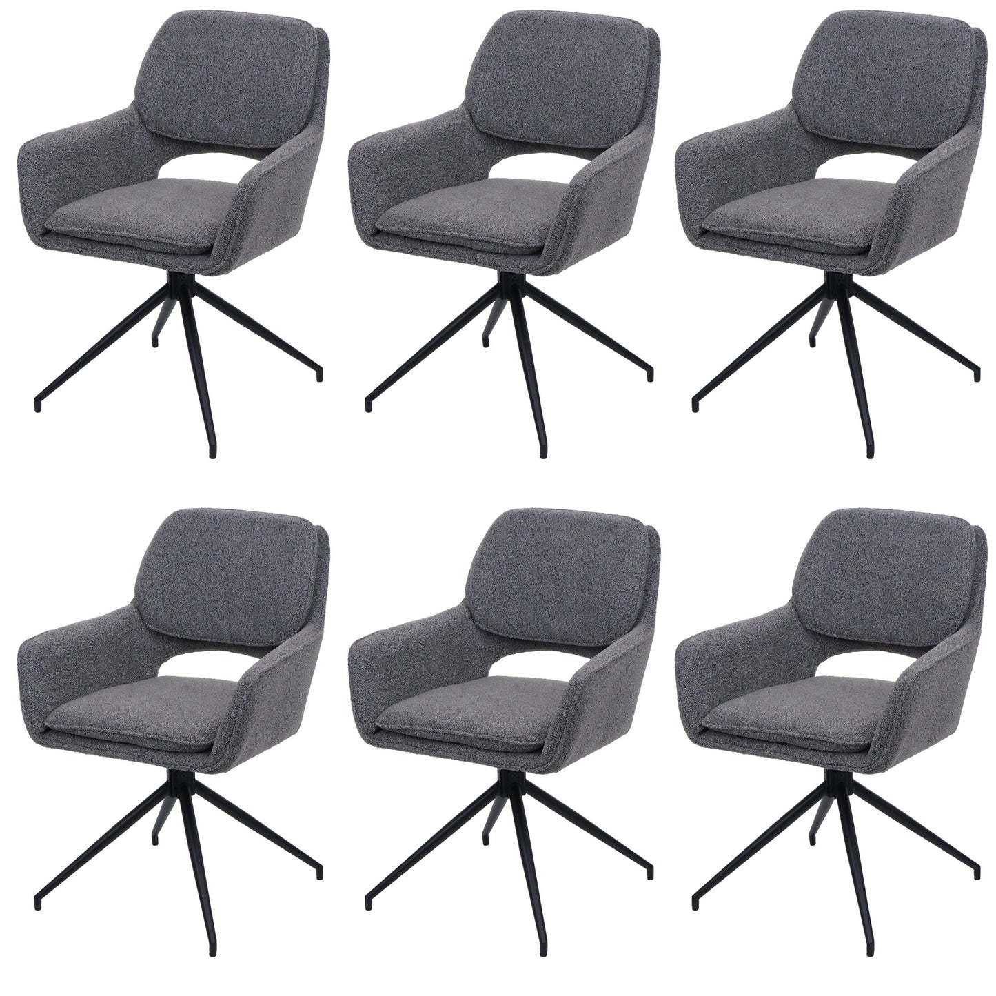 Cosmo Casa - Set van 6 Eetkamerstoelen - Keukenstoel - Draaibaar met Auto-Return - Boucle Stof - Grijs