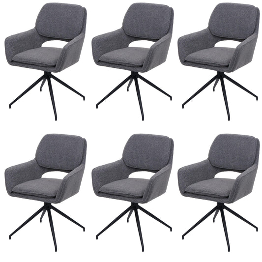 Cosmo Casa - Set van 6 Eetkamerstoelen - Keukenstoel - Draaibaar met Auto-Return - Boucle Stof - Grijs