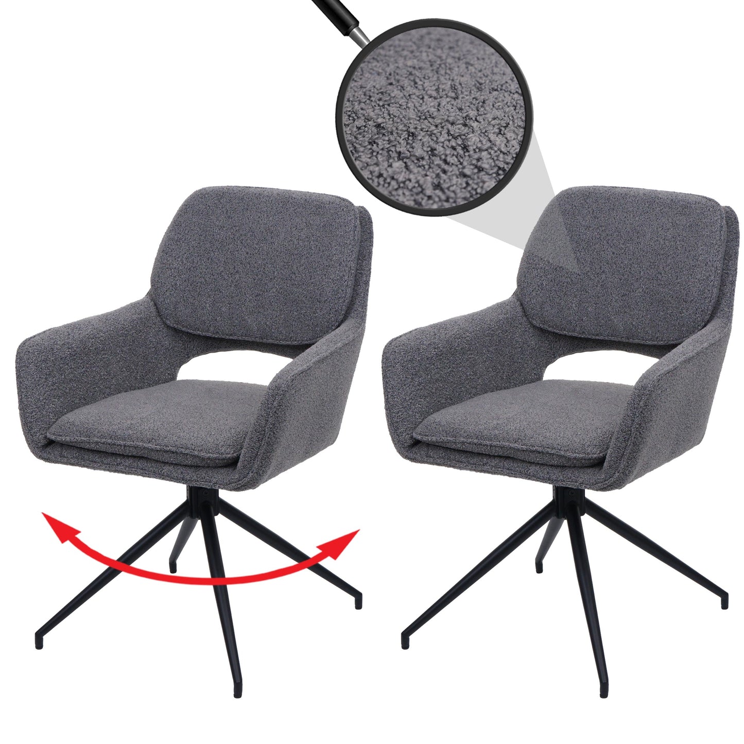 Cosmo Casa - Set van 2 Eetkamerstoelen - Keukenstoel - Draaibaar met Auto-Return - Boucle Stof - Grijs