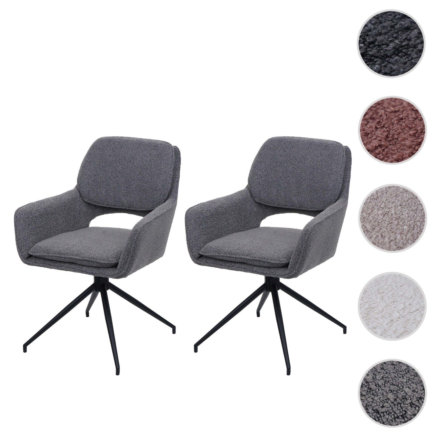 Cosmo Casa - Set van 2 Eetkamerstoelen - Keukenstoel - Draaibaar met Auto-Return - Boucle Stof - Grijs