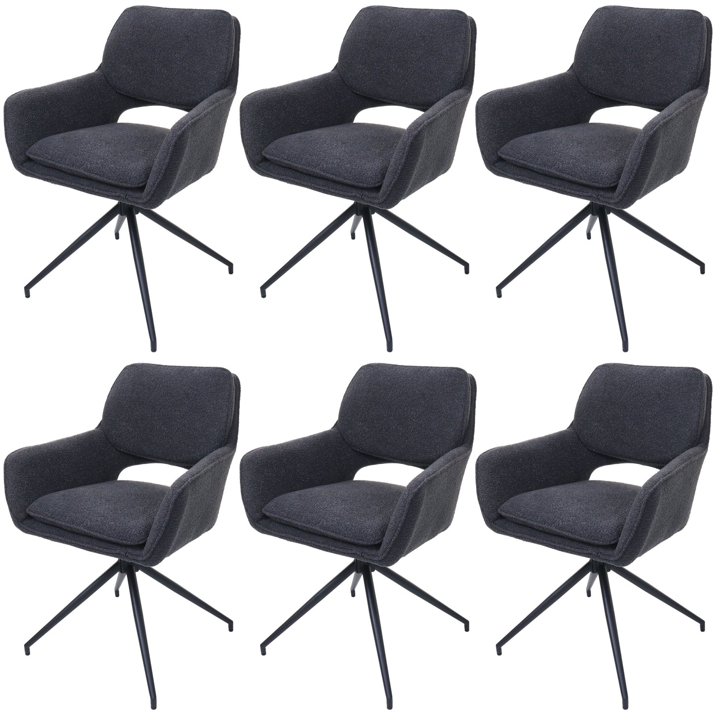 Cosmo Casa - Set van 6 Eetkamerstoelen - Keukenstoel - Draaibaar met Auto-Return - Boucle Stof - Donkergrijs