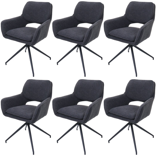 Cosmo Casa - Set van 6 Eetkamerstoelen - Keukenstoel - Draaibaar met Auto-Return - Boucle Stof - Donkergrijs