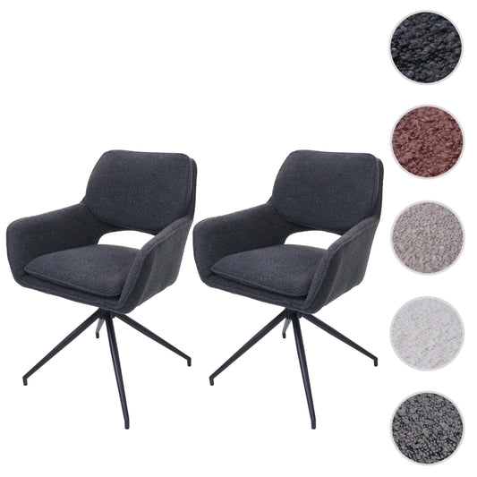 Cosmo Casa - Set van 2 Eetkamerstoelen - Keukenstoel - Draaibaar met Auto-Return - Boucle Stof - Donkergrijs