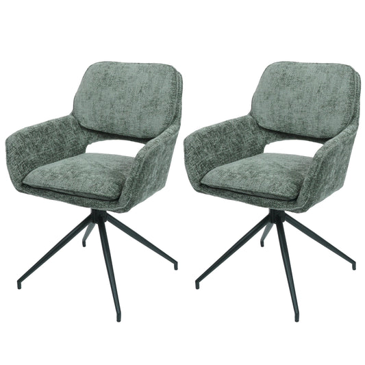 Cosmo Casa - Set van 2 Eetkamerstoelen - Keukenstoel - Draaibaar Auto-Return - Chenille Stof - 490gm - Groen