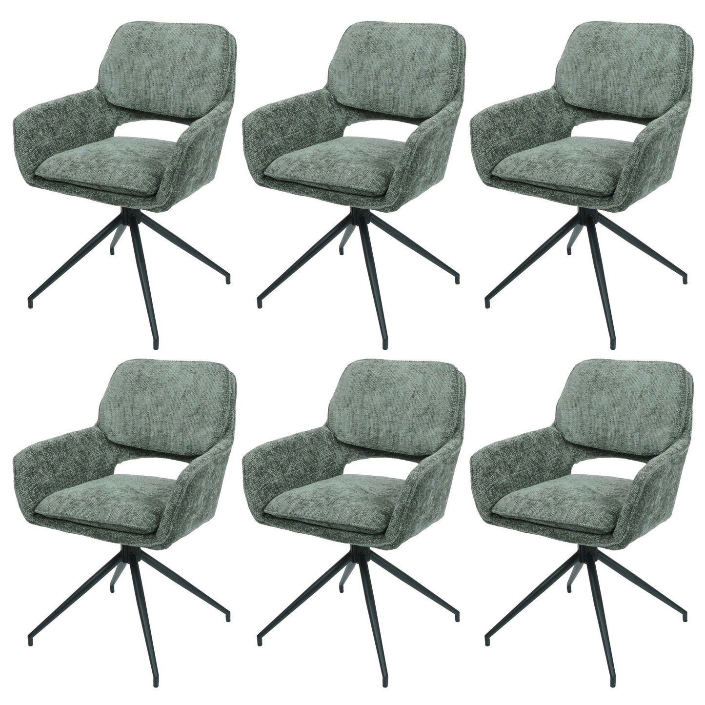 Cosmo Casa - Set van 6 Eetkamerstoelen - Keukenstoel - Draaibaar met Auto-Return - Chenille Stof - Groen