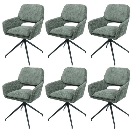 Cosmo Casa - Set van 6 Eetkamerstoelen - Keukenstoel - Draaibaar met Auto-Return - Chenille Stof - Groen