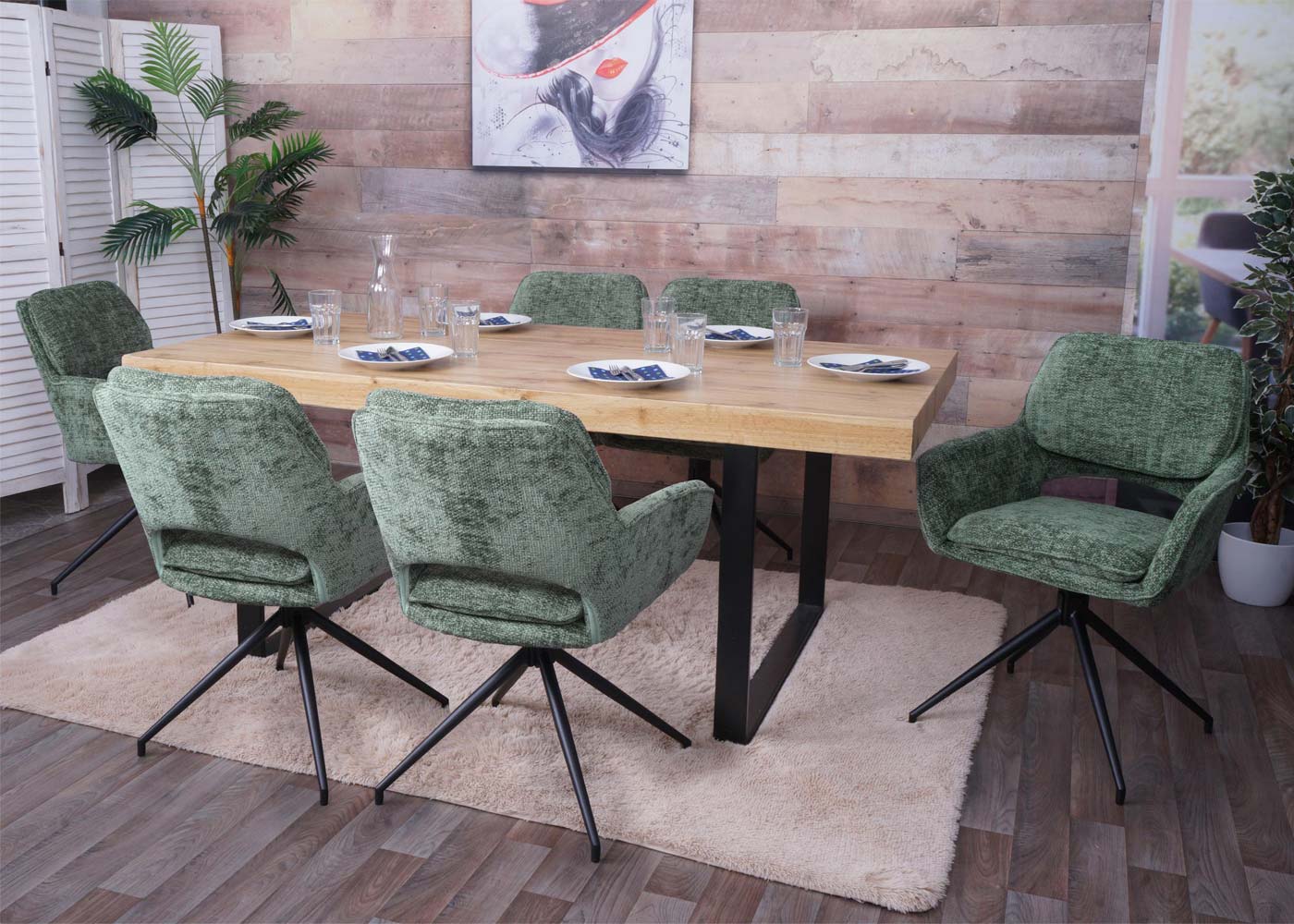 Cosmo Casa - Set van 2 Eetkamerstoelen - Keukenstoel - Draaibaar Auto-Return - Chenille Stof - 490gm - Groen
