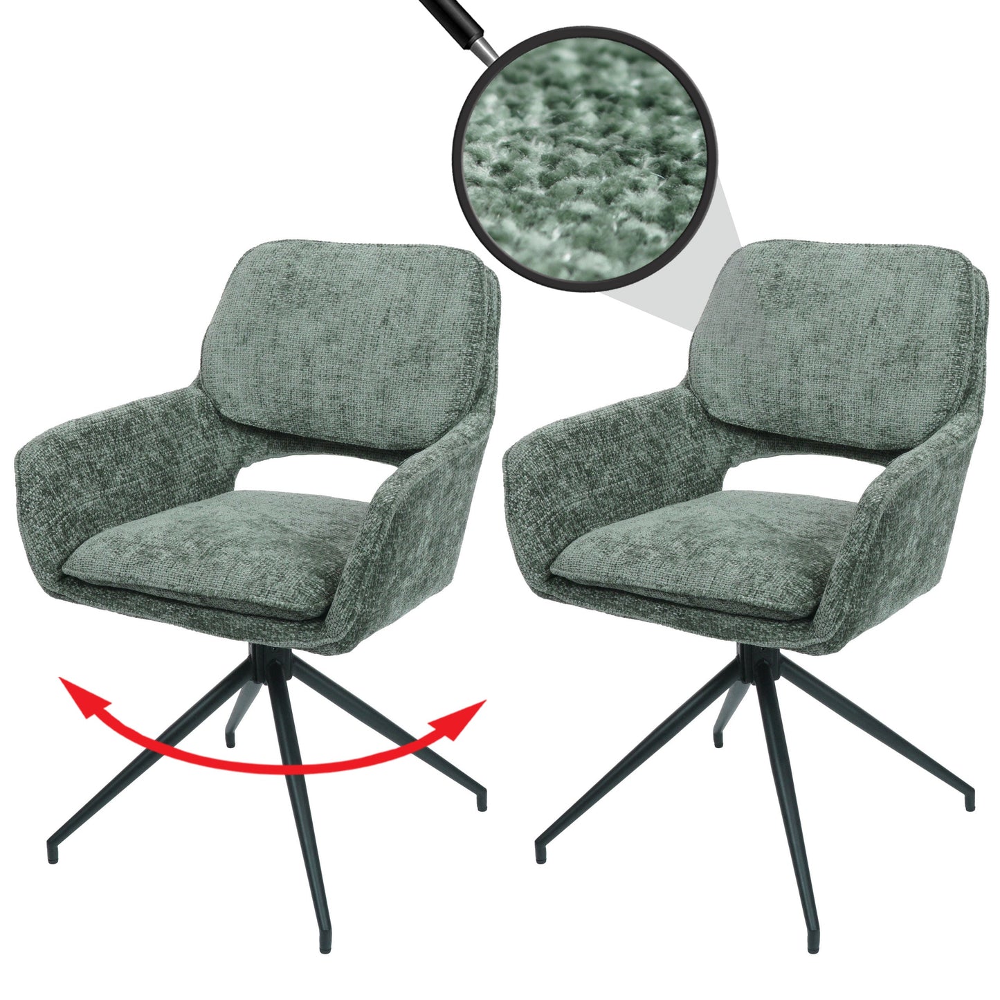 Cosmo Casa - Set van 2 Eetkamerstoelen - Keukenstoel - Draaibaar Auto-Return - Chenille Stof - 490gm - Groen