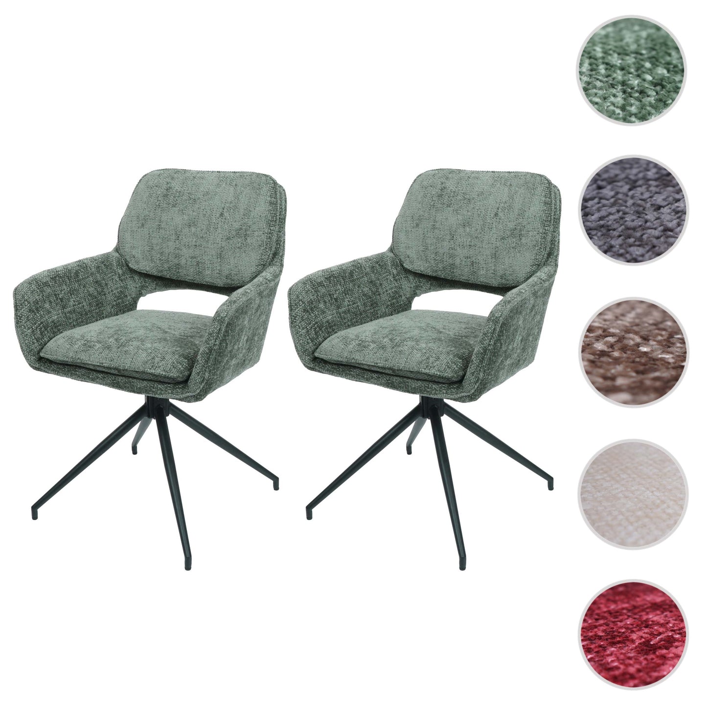 Cosmo Casa - Set van 2 Eetkamerstoelen - Keukenstoel - Draaibaar Auto-Return - Chenille Stof - 490gm - Groen