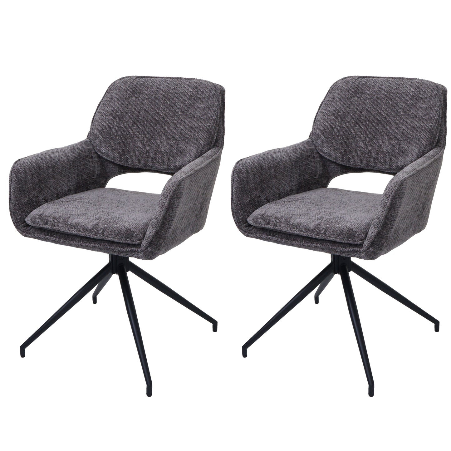 Cosmo Casa - Set van 2 Eetkamerstoelen - Keukenstoel - Draaibaar met Auto-Return - Chenille Stof - 490gm - Donkergrijs