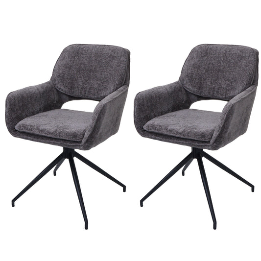 Cosmo Casa - Set van 2 Eetkamerstoelen - Keukenstoel - Draaibaar met Auto-Return - Chenille Stof - 490gm - Donkergrijs