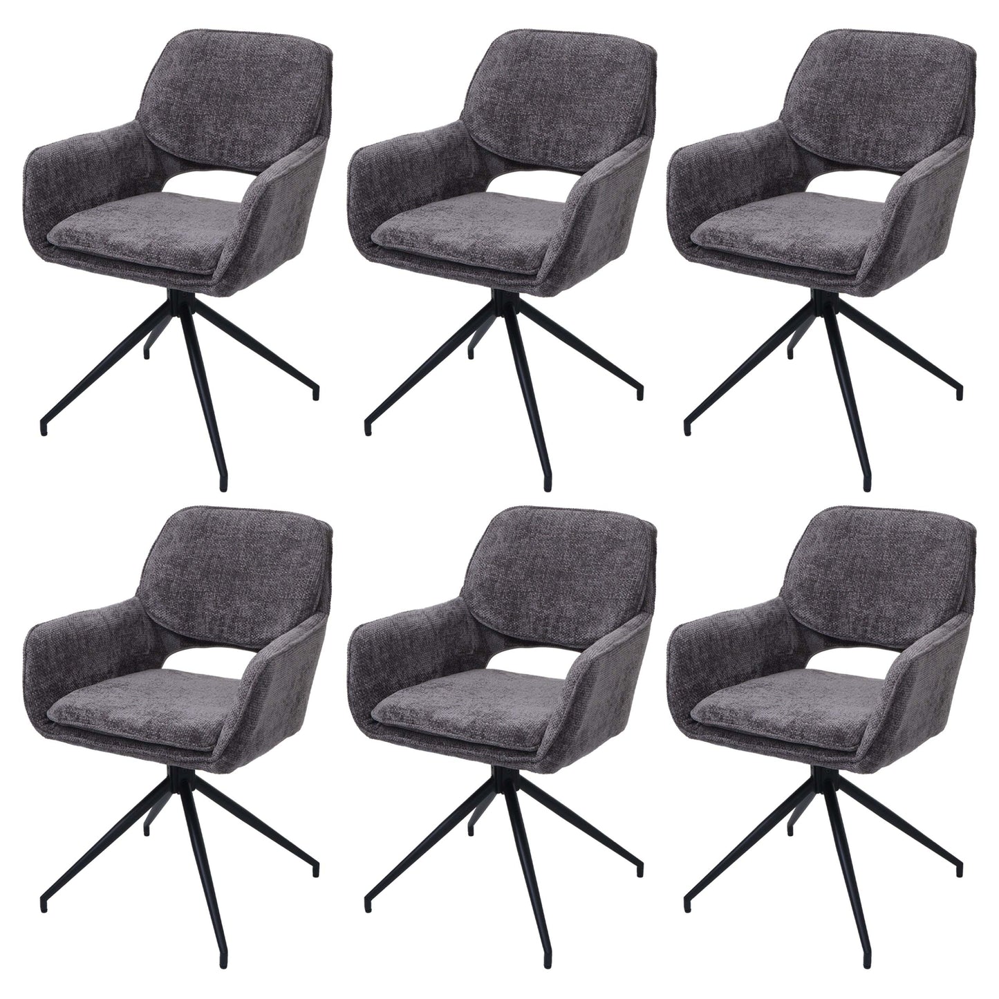 Cosmo Casa - Set van 6 Eetkamerstoelen - Keukenstoel - Draaibaar met Auto-Return - Chenille Stof - Donkergrijs