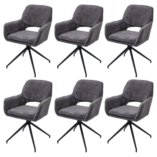 Cosmo Casa - Set van 6 Eetkamerstoelen - Keukenstoel - Draaibaar met Auto-Return - Chenille Stof - Donkergrijs