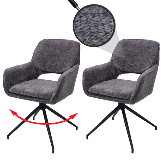 Cosmo Casa - Set van 2 Eetkamerstoelen - Keukenstoel - Draaibaar met Auto-Return - Chenille Stof - 490gm - Donkergrijs