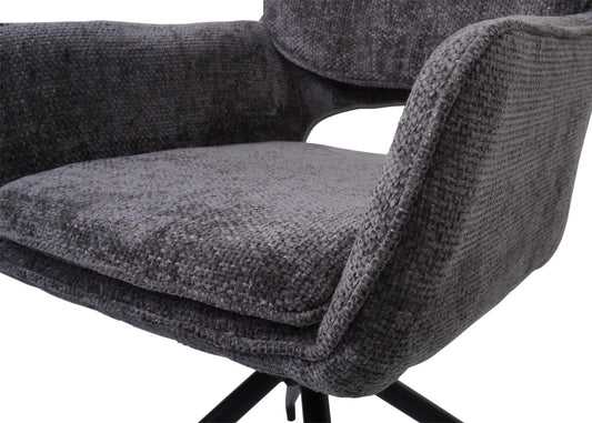 Cosmo Casa - Set van 2 Eetkamerstoelen - Keukenstoel - Draaibaar met Auto-Return - Chenille Stof - 490gm - Donkergrijs