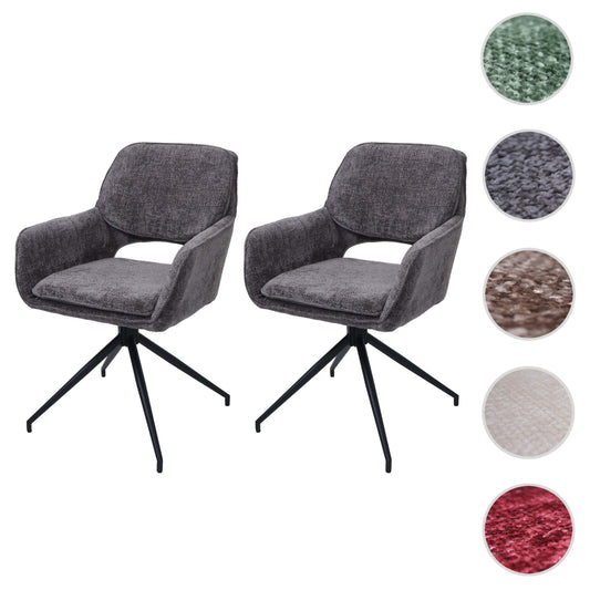 Cosmo Casa - Set van 2 Eetkamerstoelen - Keukenstoel - Draaibaar met Auto-Return - Chenille Stof - 490gm - Donkergrijs