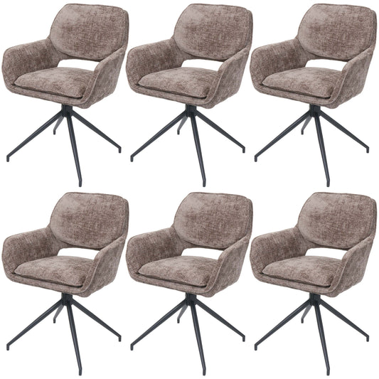 Cosmo Casa - Set van 6 Eetkamerstoelen - Keukenstoel - Draaibaar met Auto-Return - Chenille Stof - Bruin