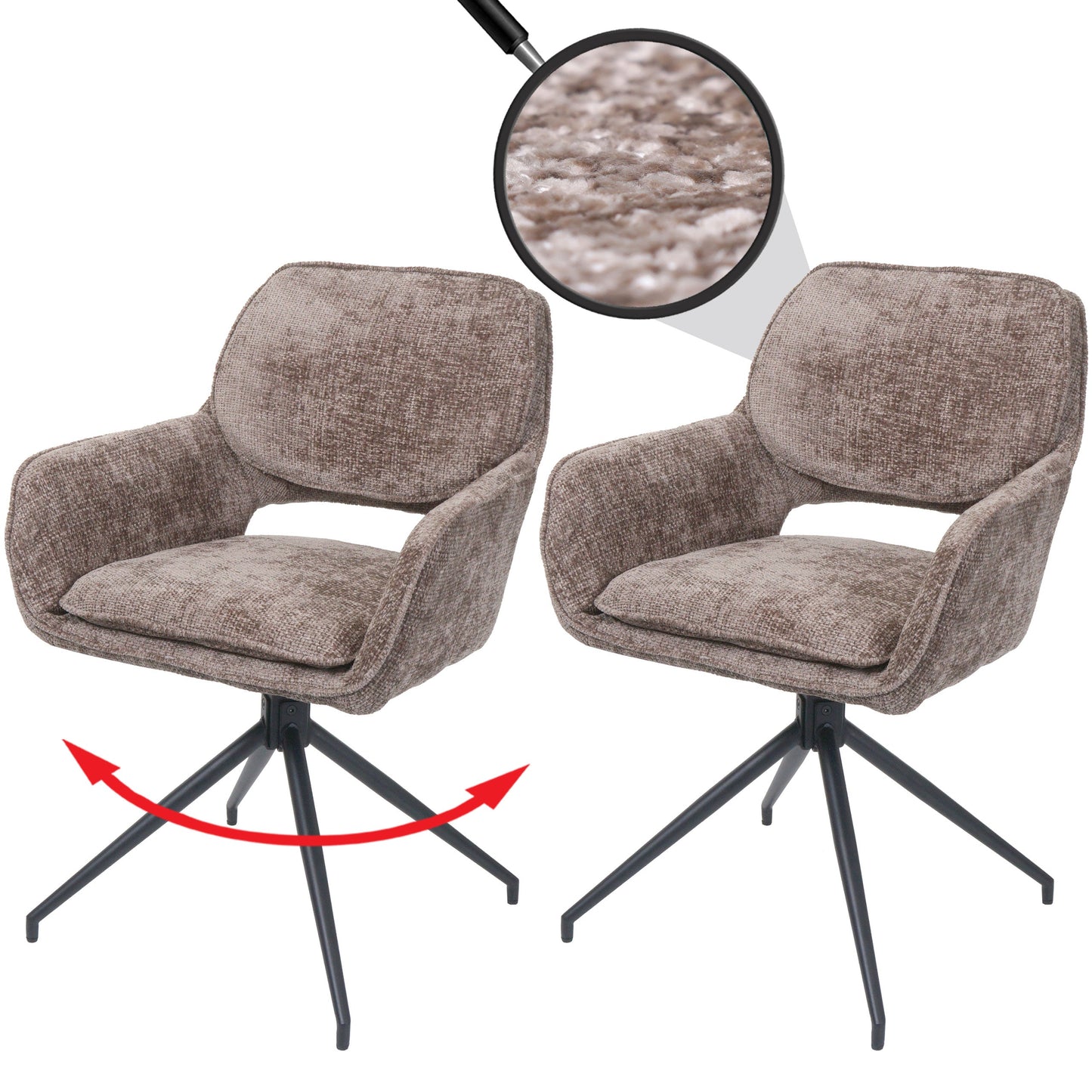 Cosmo Casa - Set van 2 Eetkamerstoelen - Keukenstoel - Draaibaar met Auto-Return - Chenille Stof - 490gm - Bruin