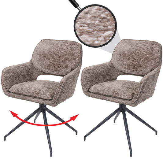 Cosmo Casa - Set van 2 Eetkamerstoelen - Keukenstoel - Draaibaar met Auto-Return - Chenille Stof - 490gm - Bruin