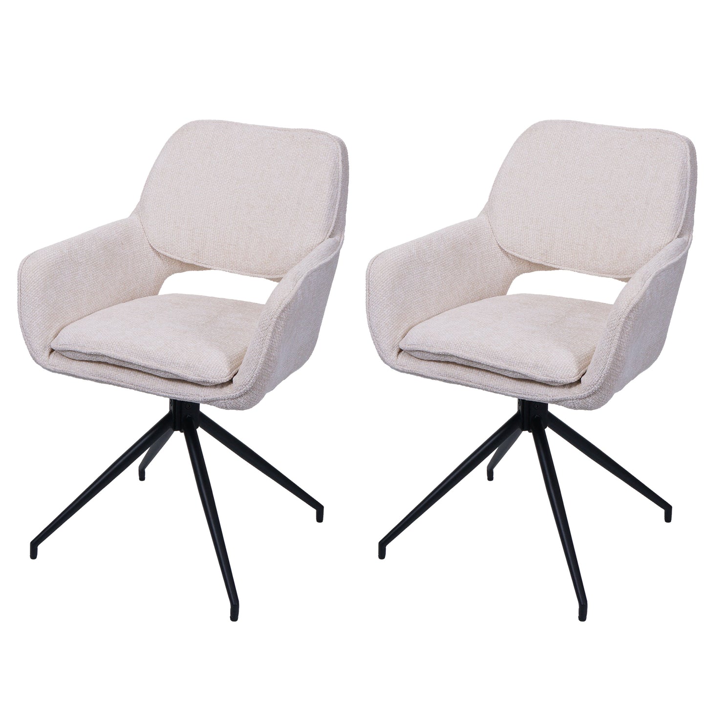 Cosmo Casa - Set van 2 Eetkamerstoelen - Keukenstoel - Draaibaar met Auto-Return - Chenille Stof - Crème