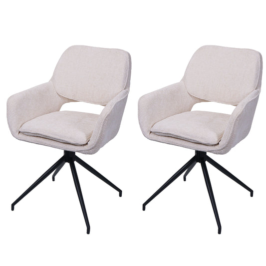 Cosmo Casa - Set van 2 Eetkamerstoelen - Keukenstoel - Draaibaar met Auto-Return - Chenille Stof - Crème