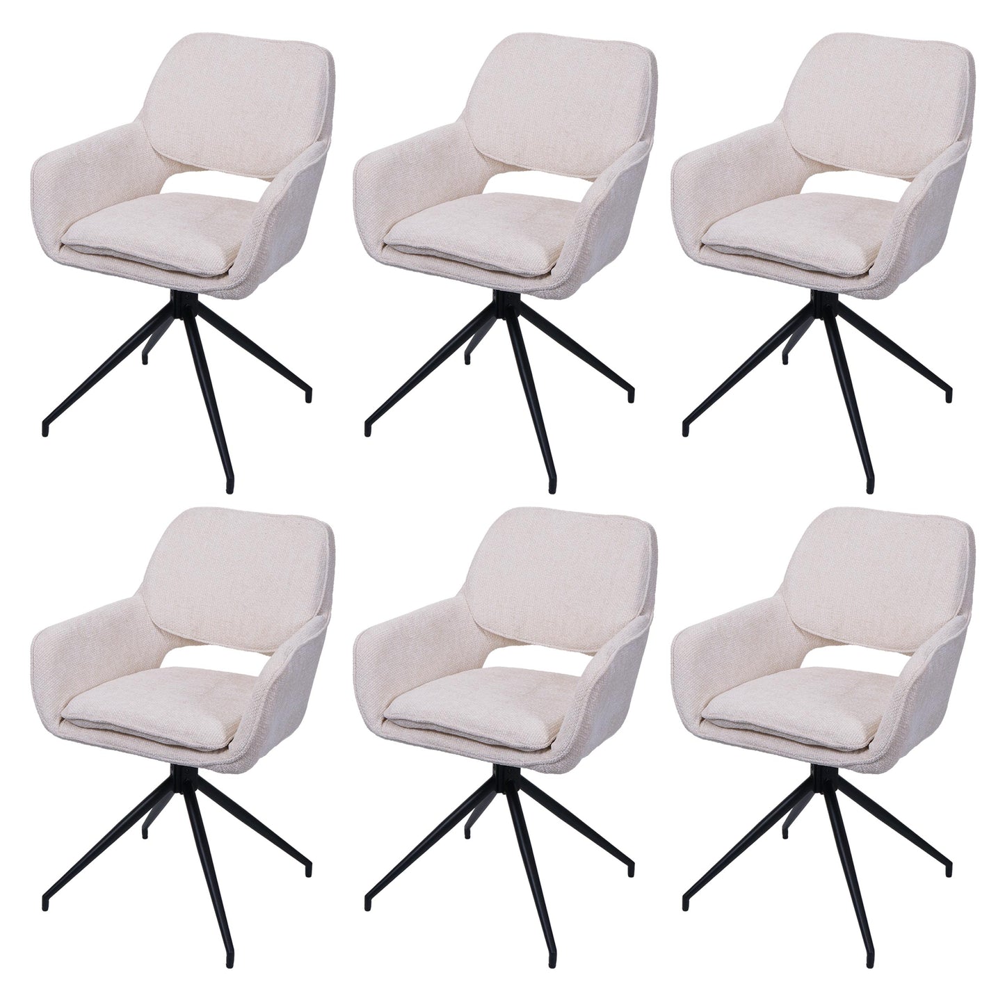 Cosmo Casa - Set van 6 Eetkamerstoelen - Keukenstoel - Draaibaar met Auto-Return - Chenille Stof - Crème