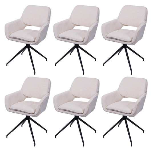 Cosmo Casa - Set van 6 Eetkamerstoelen - Keukenstoel - Draaibaar met Auto-Return - Chenille Stof - Crème