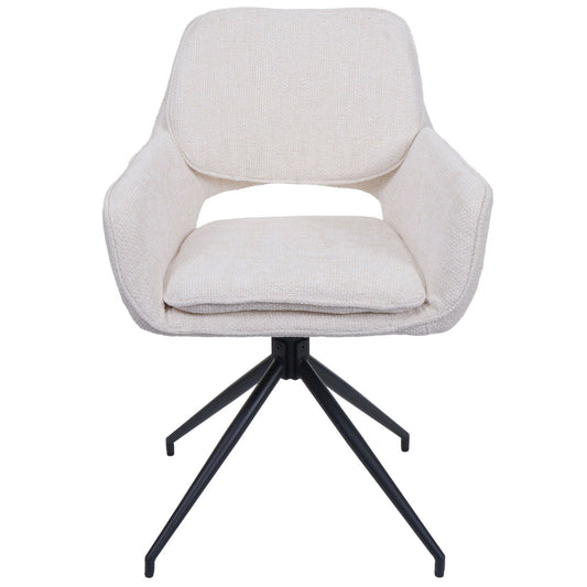 Cosmo Casa - Set van 2 Eetkamerstoelen - Keukenstoel - Draaibaar met Auto-Return - Chenille Stof - Crème