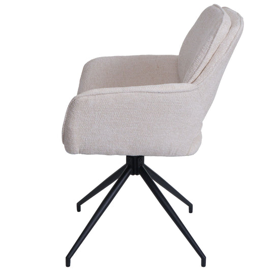Cosmo Casa - Set van 2 Eetkamerstoelen - Keukenstoel - Draaibaar met Auto-Return - Chenille Stof - Crème