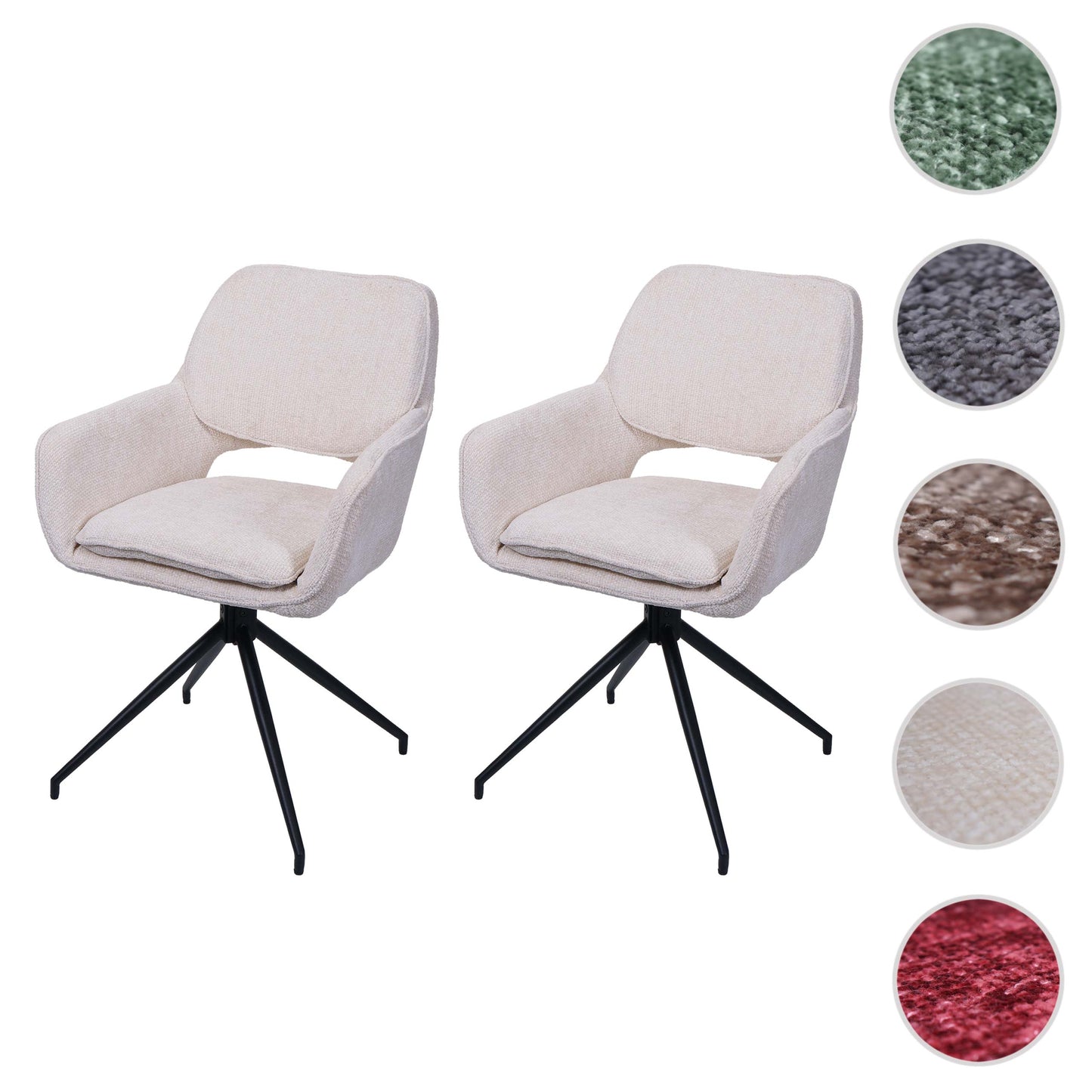 Cosmo Casa - Set van 2 Eetkamerstoelen - Keukenstoel - Draaibaar met Auto-Return - Chenille Stof - Crème