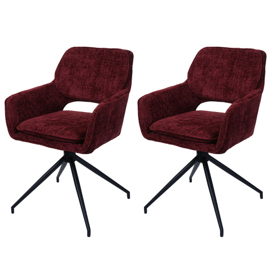 Cosmo Casa - Set van 2 Eetkamerstoelen - Keukenstoel - Draaibaar met Auto-Return - Chenille Stof - Bordeaux