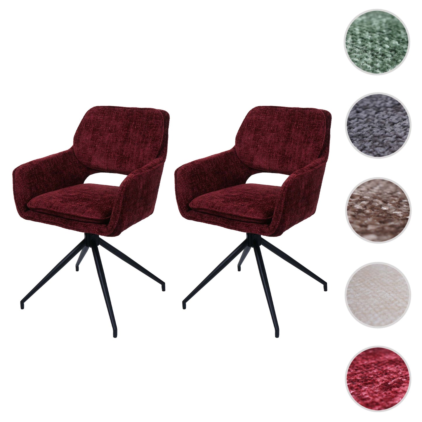Cosmo Casa - Set van 2 Eetkamerstoelen - Keukenstoel - Draaibaar met Auto-Return - Chenille Stof - Bordeaux