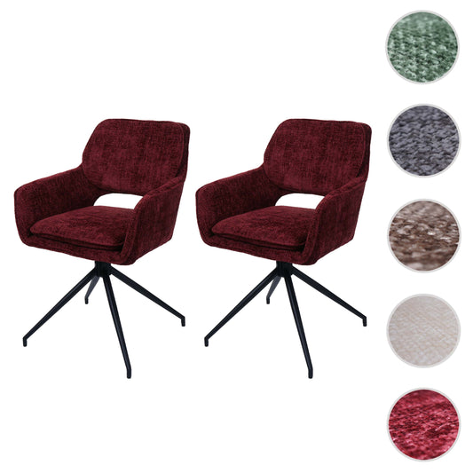 Cosmo Casa - Set van 2 Eetkamerstoelen - Keukenstoel - Draaibaar met Auto-Return - Chenille Stof - Bordeaux