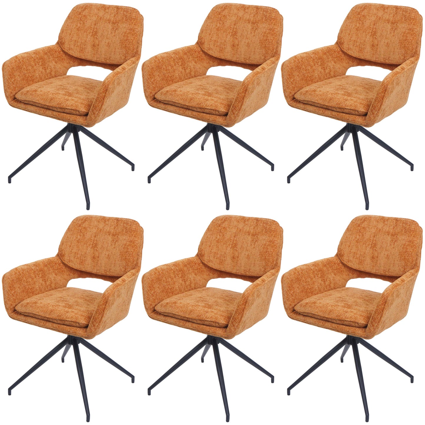 Cosmo Casa - Set van 6 Eetkamerstoelen - Keukenstoel - Draaibaar met Auto-Return - Chenille Stof - Okergeel