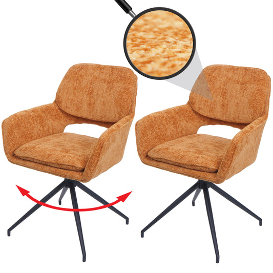 Cosmo Casa - Set van 2 Eetkamerstoelen - Keukenstoel - Draaibaar met Auto-Return - Chenille Stof - Okergeel