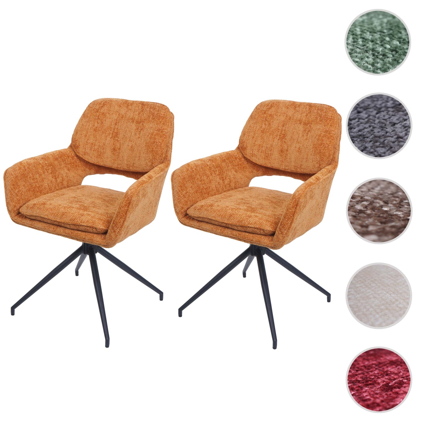 Cosmo Casa - Set van 2 Eetkamerstoelen - Keukenstoel - Draaibaar met Auto-Return - Chenille Stof - Okergeel