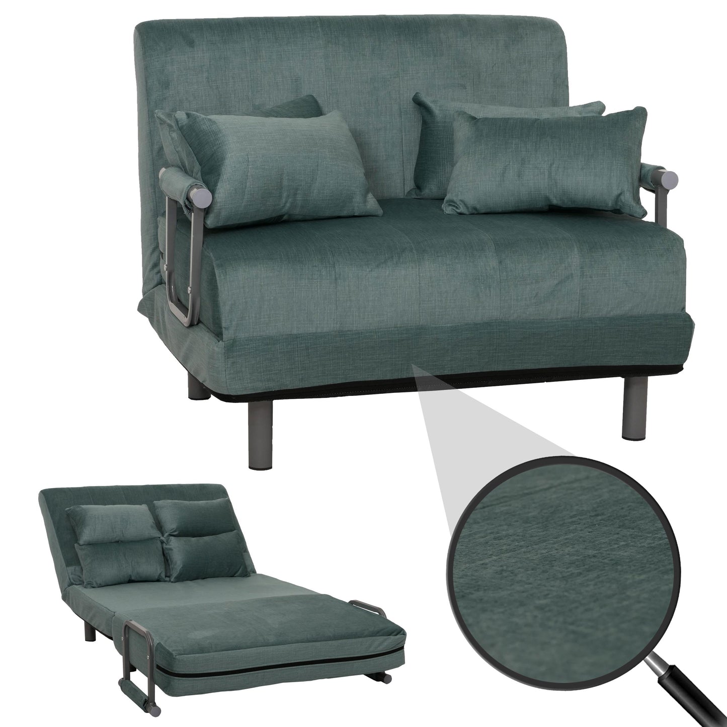 Cosmo Casa - Slaapstoel - Klapstoel - Slaapbank - Logeerbed - Ligvlak 190x100cm - Chenille Stof - 370gm - Blauwgroen