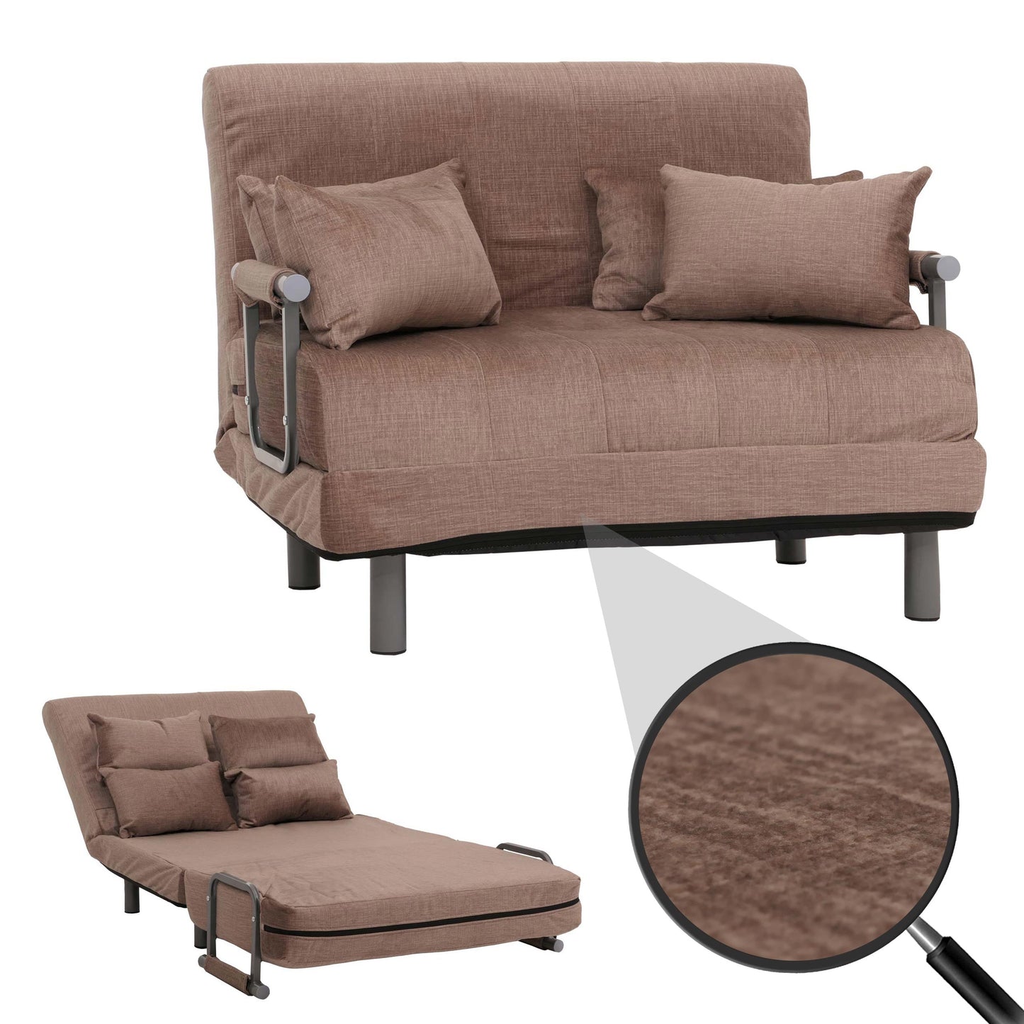 Cosmo Casa - Slaapstoel - Klapstoel - Slaapbank - Logeerbed - Ligvlak 190x100cm - Chenille Stof - 370gm - Bruin