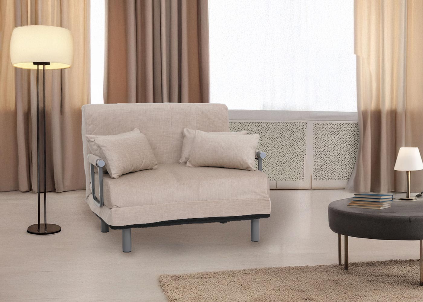 Cosmo Casa - Slaapstoel - Klapstoel - Slaapbank - Logeerbed - Ligvlak 190x100cm - Chenille Stof - 370gm - Crème