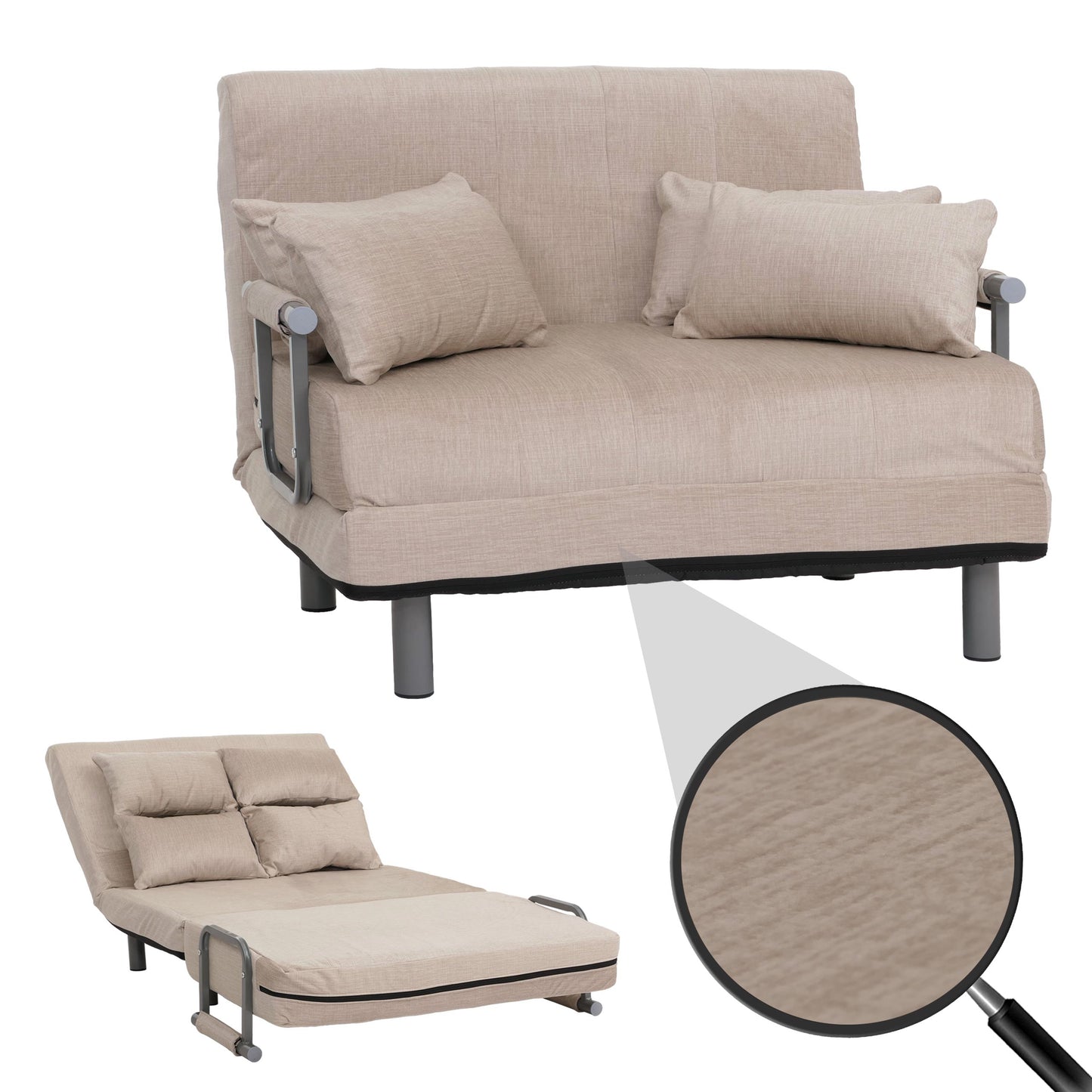 Cosmo Casa - Slaapstoel - Klapstoel - Slaapbank - Logeerbed - Ligvlak 190x100cm - Chenille Stof - 370gm - Crème